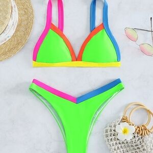 SHEIN Neon Colorblock Bikini